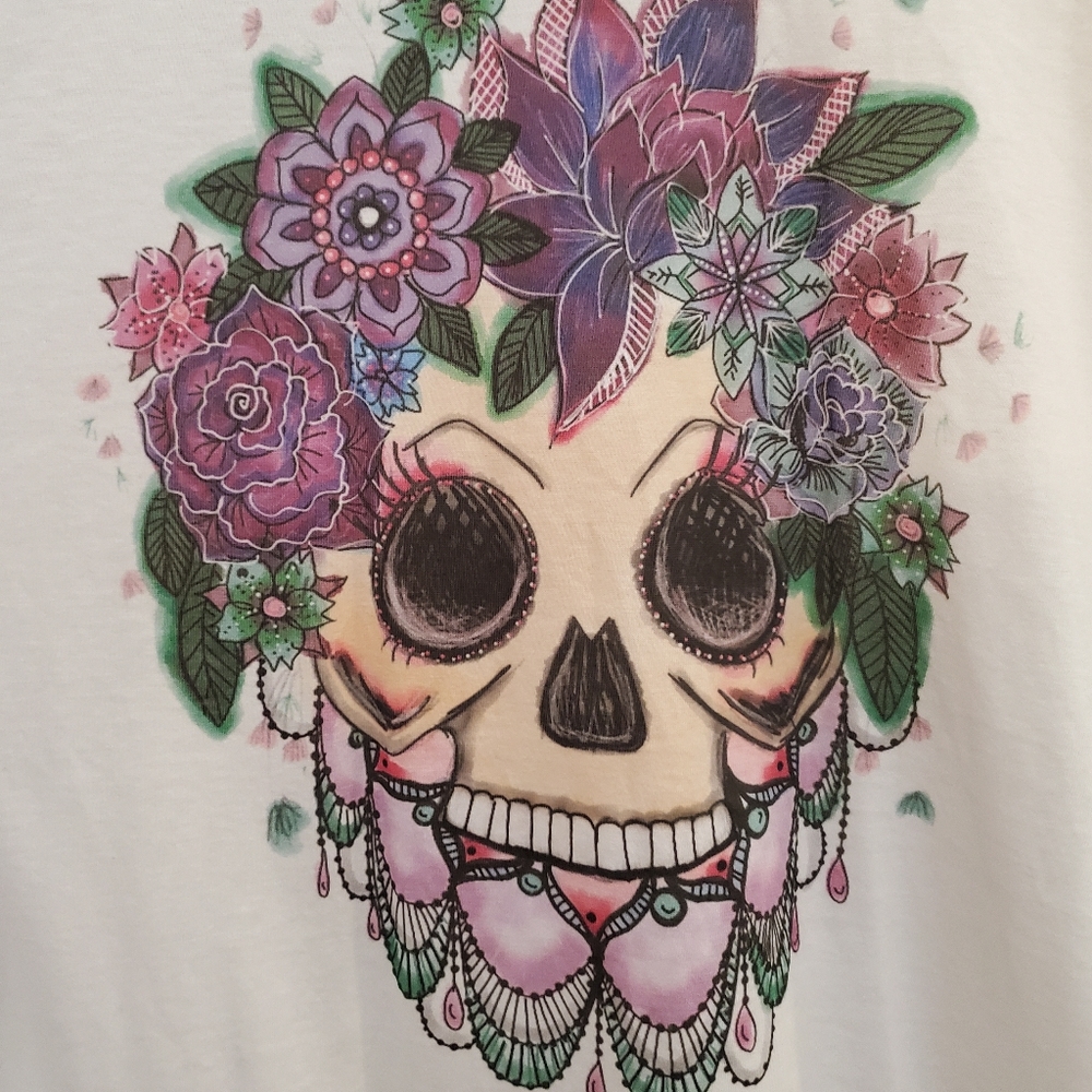2x xxl flower skull jeweled t-shirt
